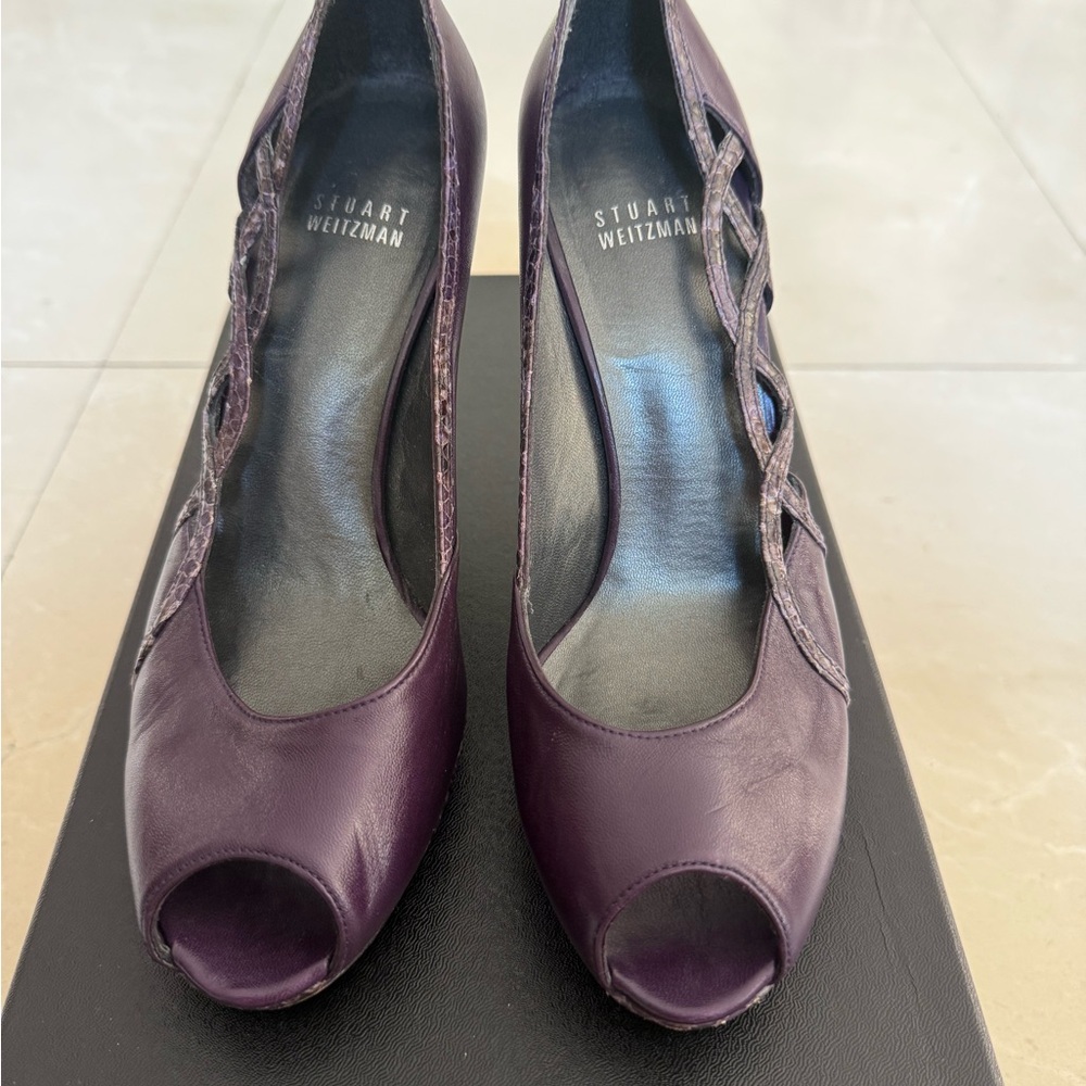 Stuart Weitzman Dark Purple Peep-Toe Heels